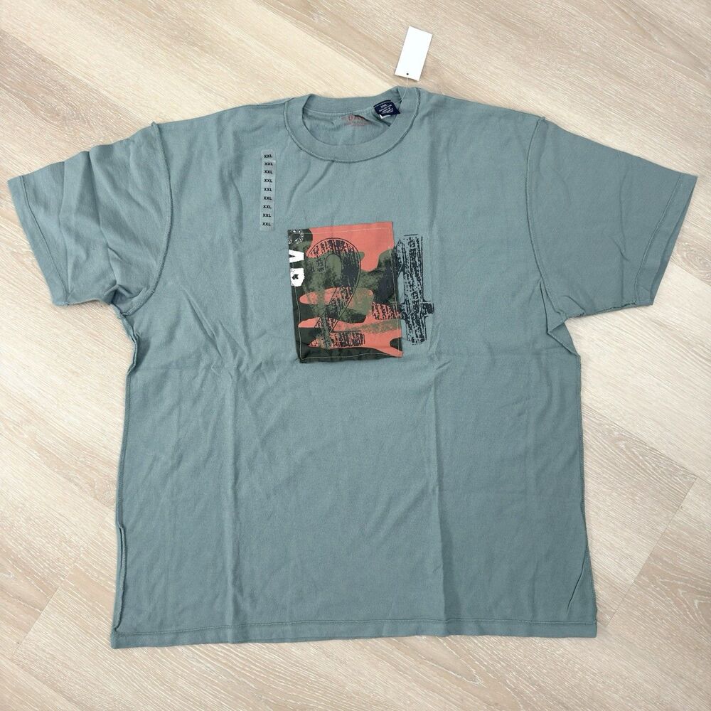 Vtg 2001 GAP Athletic Fit T-Shirt Men Sz XXL Blue Camo 24 Patch Graphic Y2K Boxy